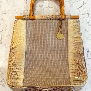 Brahmin Harbor Collection Tan Croc Embossed with Bamboo Handles